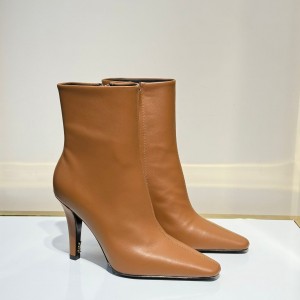 ЖЕНСКИЕ КОЖАНЫЕ БОТИЛЬОНЫ SAINT LAURENT КОРИЧНЕВЫЕ