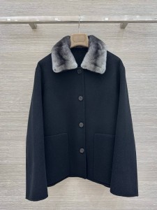 ЖЕНСКОЕ КАШЕМИРОВОЕ ПАЛЬТО С МЕХОМ НОРКИ LORO PIANA ЧЕРНОЕ