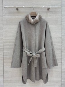 КАШЕМИРОВОЕ ПАЛЬТО С МЕХОМ НОРКИ LORO PIANA СЕРОЕ