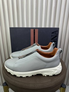 МУЖСКИЕ КОЖАНЫЕ КРОССОВКИ ZEGNA СЕРЫЕ