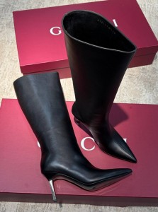 КОЖАНЫЕ ЧЕРНЫЕ САПОГИ GUCCI НА ВЫСОКОМ КАБЛУКЕ