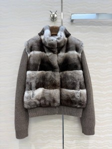 ЖЕНСКИЙ КАШЕМИРОВЫЙ БОМБЕР С МЕХОМ LORO PIANA СЕРЫЙ
