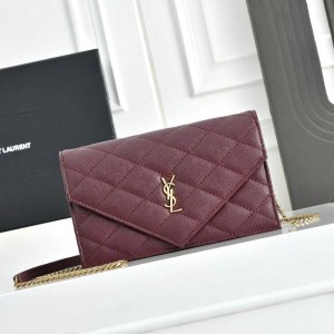 ЖЕНСКАЯ КОЖАНАЯ СУМКА КЛАТЧ SAINT LAURENT БОРДОВАЯ