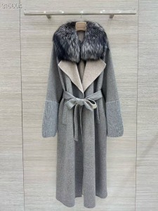 ЖЕНСКОЕ КАШЕМИРОВОЕ ПАЛЬТО С МЕХОМ MAX MARA СЕРОЕ
