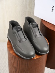 МУЖСКИЕ КОЖАНЫЕ КРОССОВКИ БЕЗ ШНУРКОВ BERLUTI СЕРЫЕ