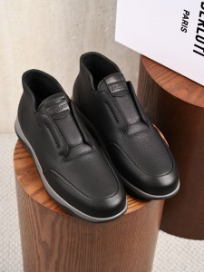 МУЖСКИЕ КОЖАНЫЕ КРОССОВКИ БЕЗ ШНУРКОВ BERLUTI ЧЕРНЫЕ