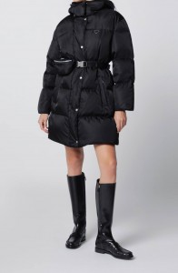 ЖЕНСКИЙ ЧЕРНЫЙ ПУХОВИК PRADA С ПОЯСОМ