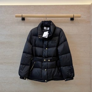ЖЕНСКИЙ ЧЕРНЫЙ ПУХОВИК CELINE C ПОЯСОМ
