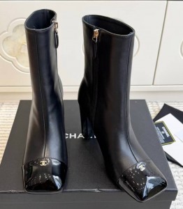 КОЖАНЫЕ БОТИЛЬОНЫ CHANEL ЧЕРНЫЕ НА ВЫСОКОМ КАБЛУКЕ