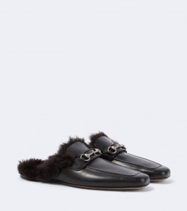 ЖЕНСКИЕ КОЖАНЫЕ МЮЛИ С МЕХОМ GUCCI ЧЕРНЫЕ