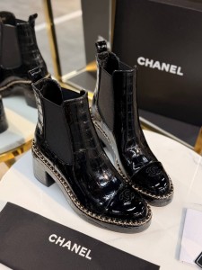ЖЕНСКИЕ КОЖАНЫЕ БОТИНКИ CHANEL ЧЕРНЫЕ