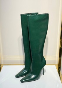 ЖЕНСКИЕ ЗЕЛЕНЫЕ  КОЖАНЫЕ САПОГИ НА ШПИЛЬКЕ  SAINT LAURENT